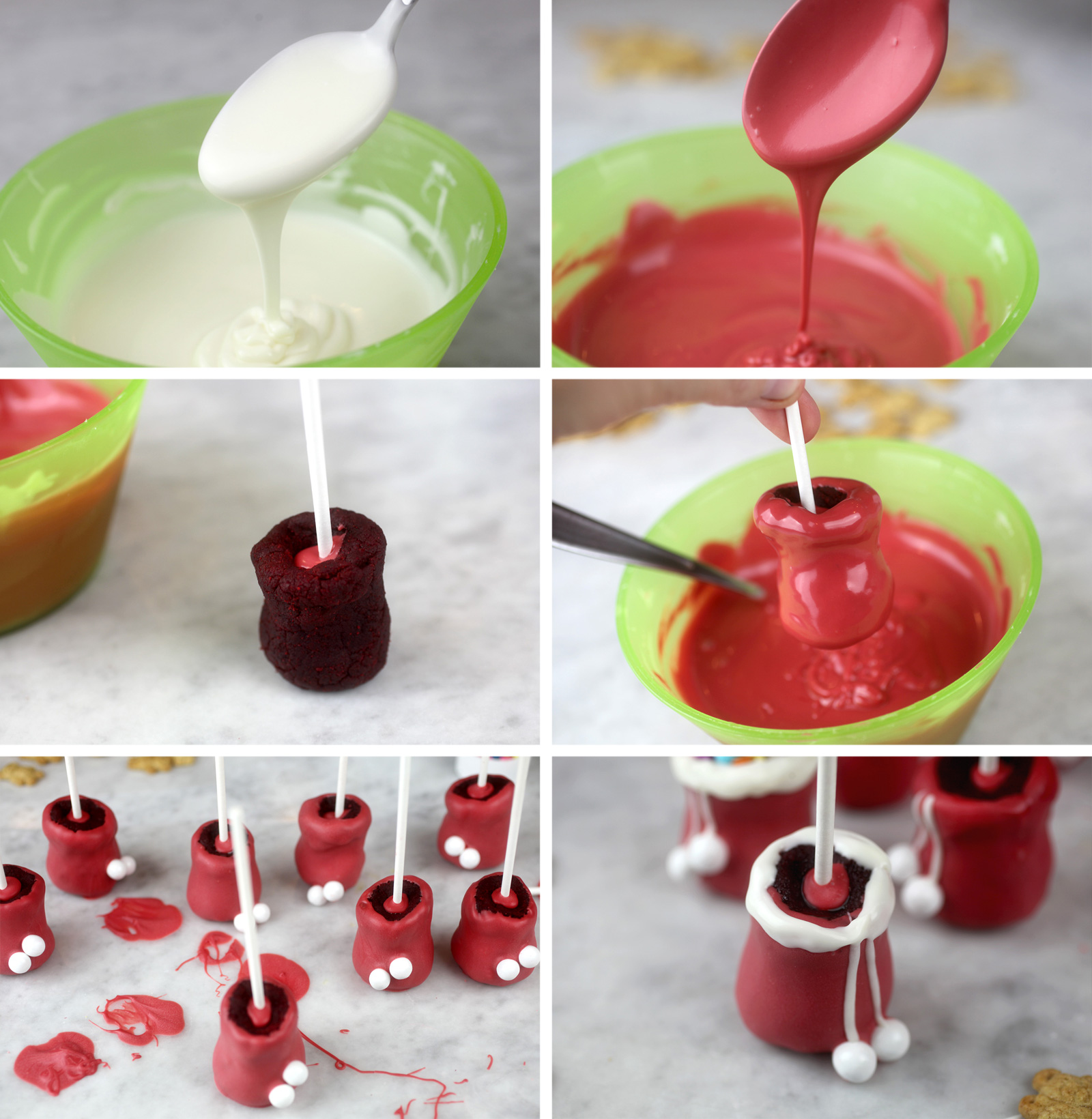 Dipping Santa's Bag Cake Pops